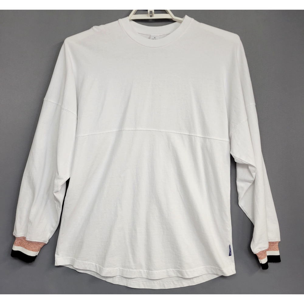 Spirit Jersey‎ Top Womens S White Pink Black Shimmer Oversized Long Sleeves New